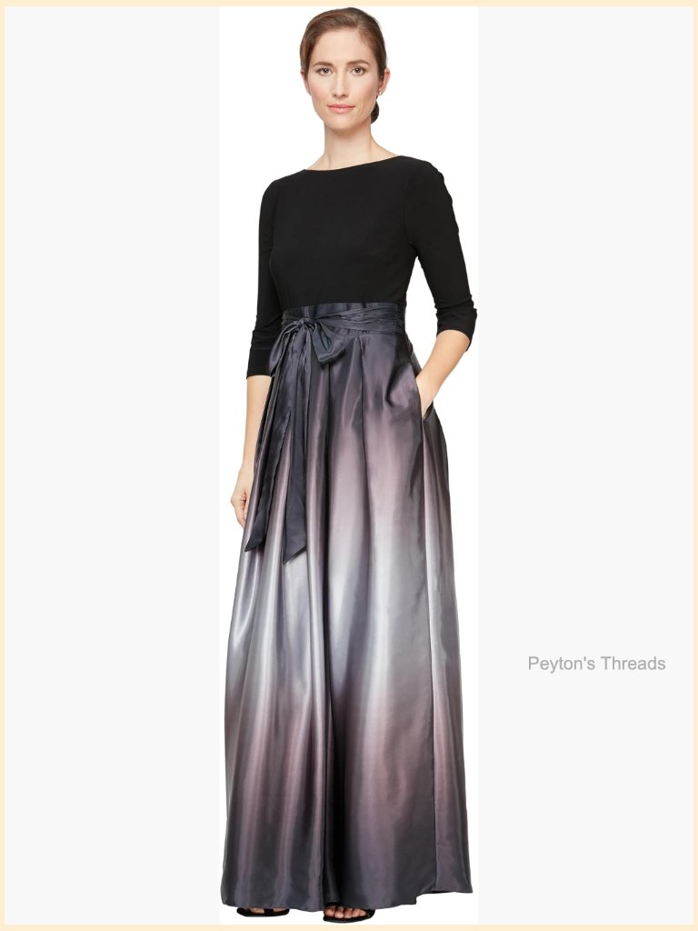3/4 Sleeve Satin Mother Of The Bride Dress With Pockets, Formal Floor-Length